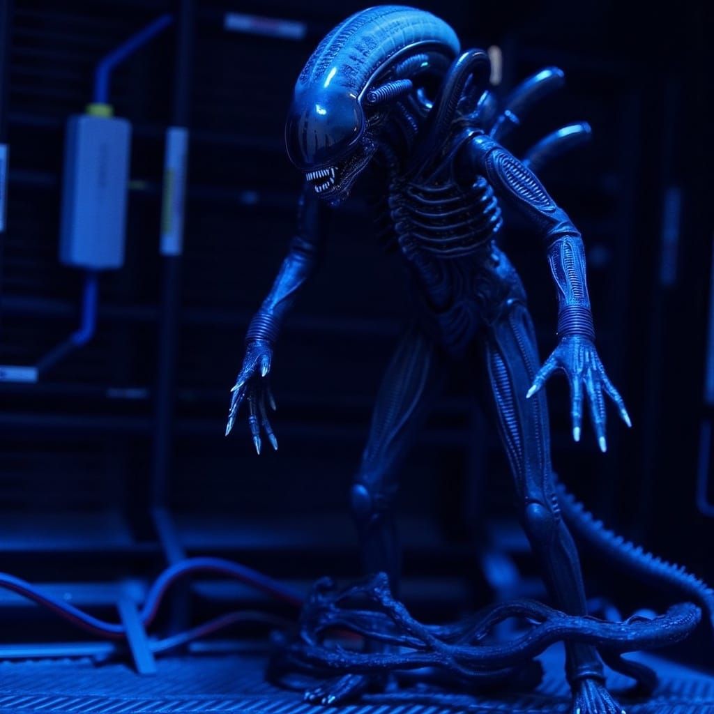 Ethereal Alien Observes Jungle from Ancient Tree Roots