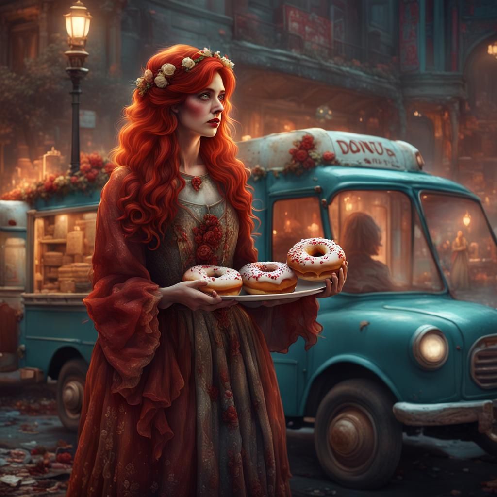 Ghost Woman with Donut in Matte Painting Style