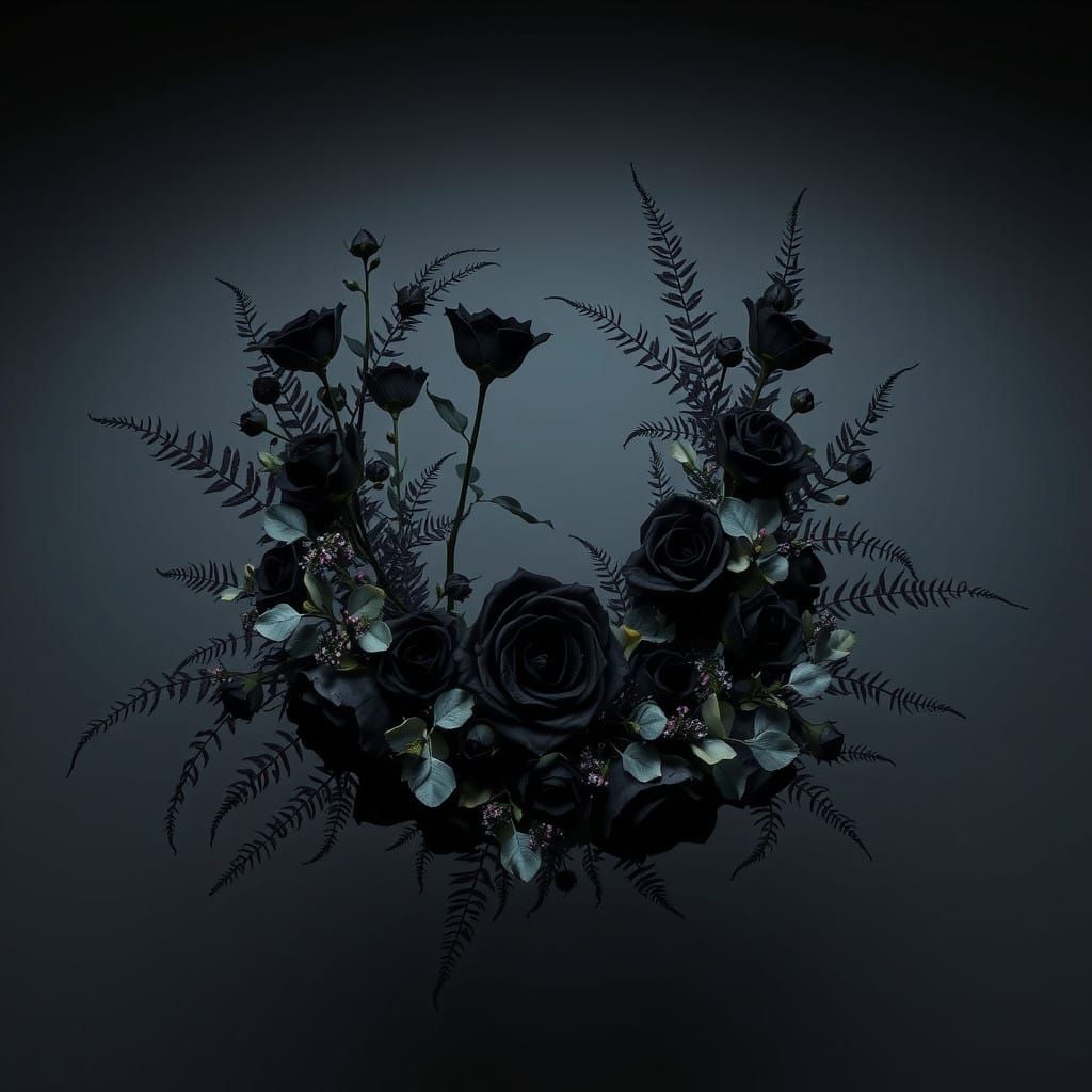Intricate Black Floral Wreath in Moody, Gothic Style