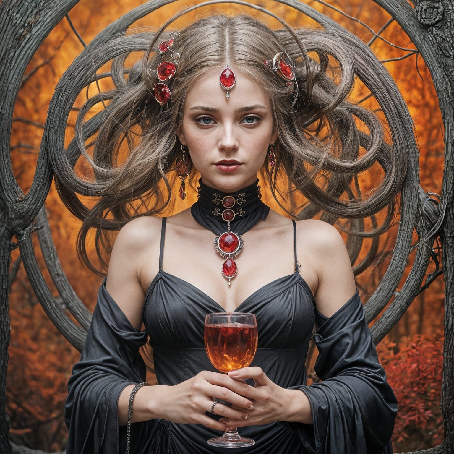 Mystical Forest Goddess with Wild Hair and Foxy Eyes