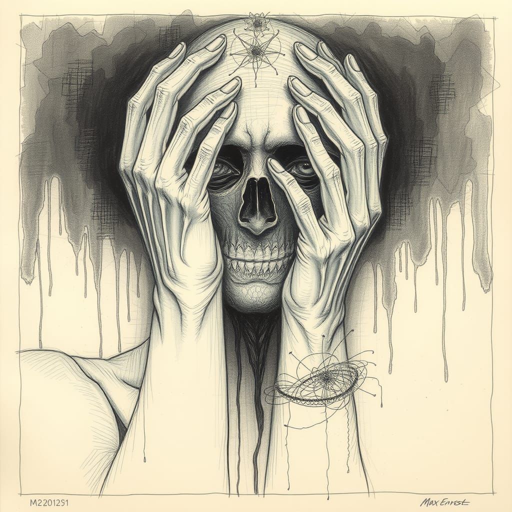 Mournful Sorrow in Gothic Mixed Media Art