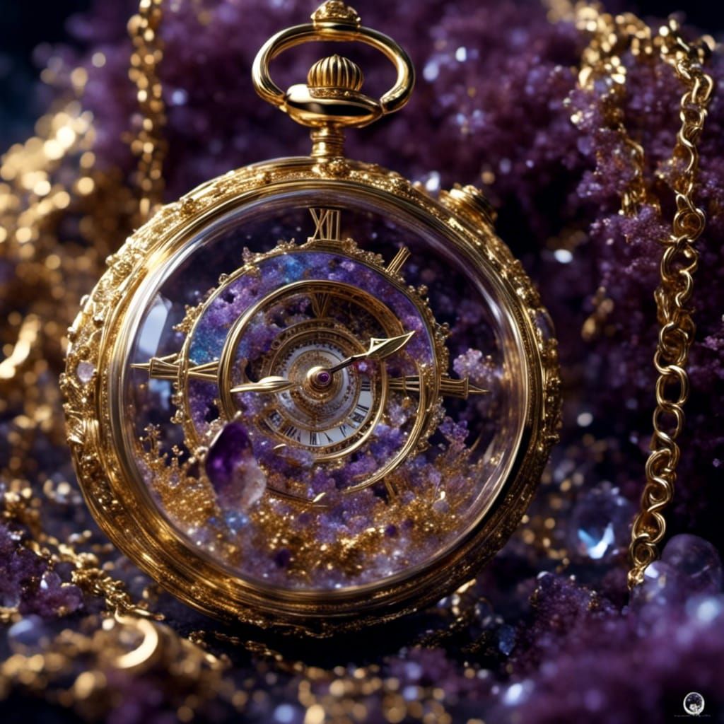 Crystal and Gold Pocket Watch, Dark Fantasy Art