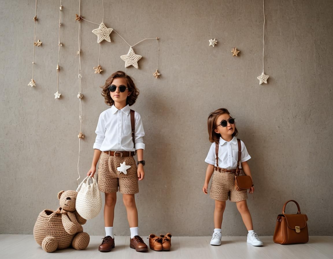 Children in Sunglasses with Crocheted Clothing in Office