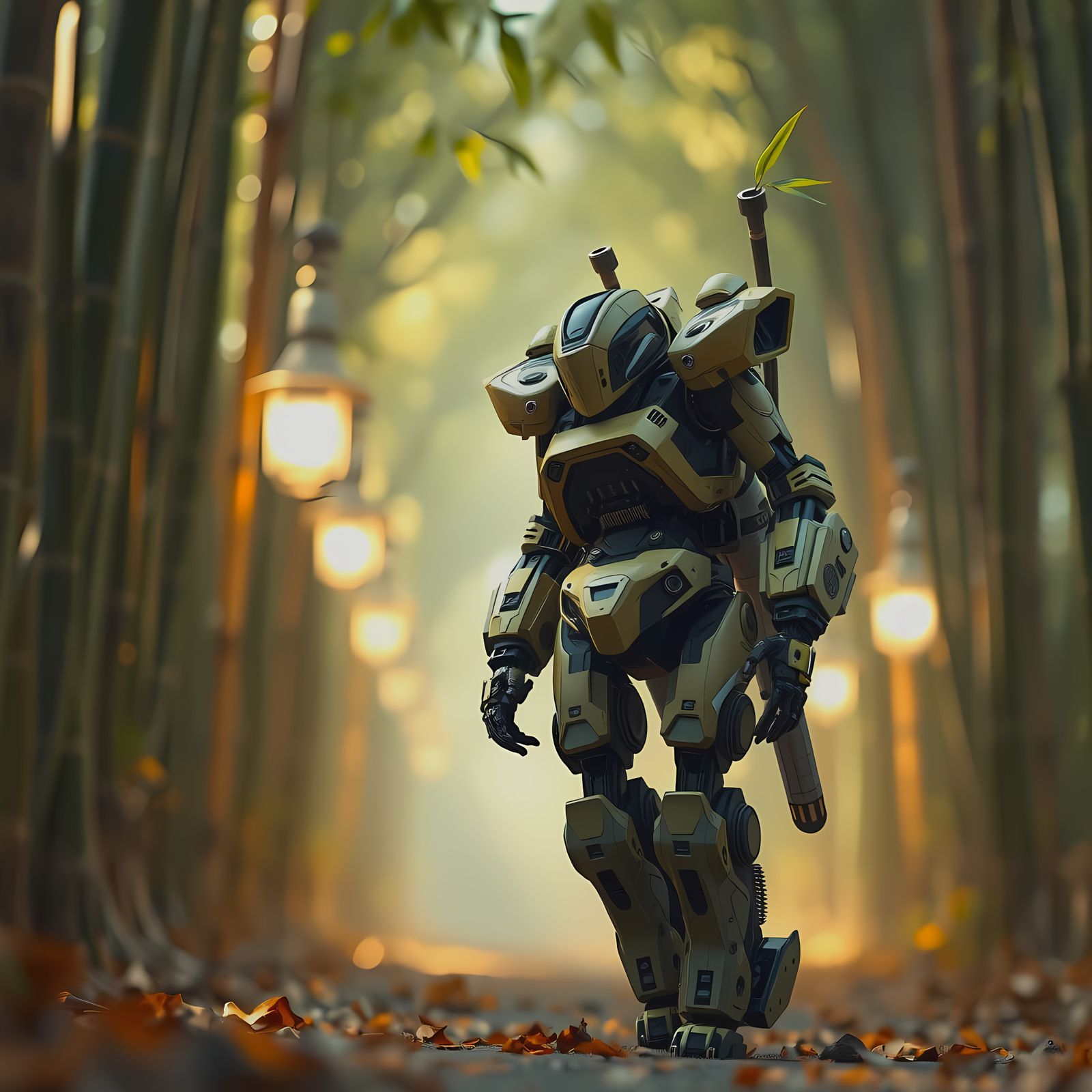 Bamboo Mecha in Maximalist Anime Style