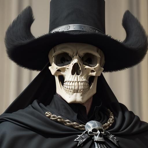 Skull in Cape and Hat: Cinematic Film Still