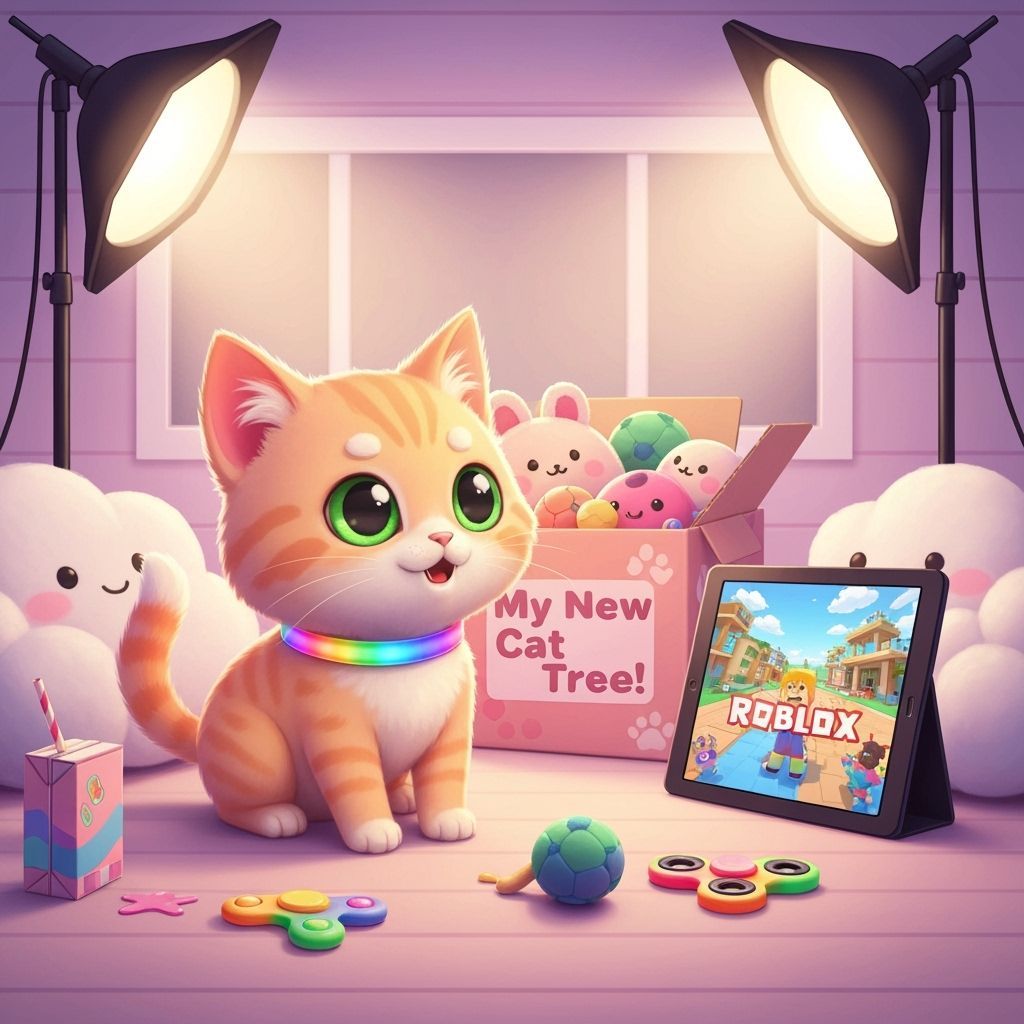 Cartoon Kitten's Chaotic Unboxing in Digital Art Style