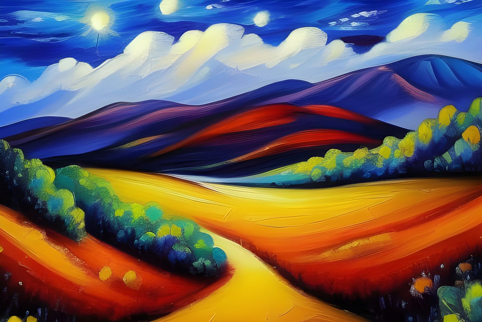 Serene Mountain Valley in Expressionist Oil Painting Style