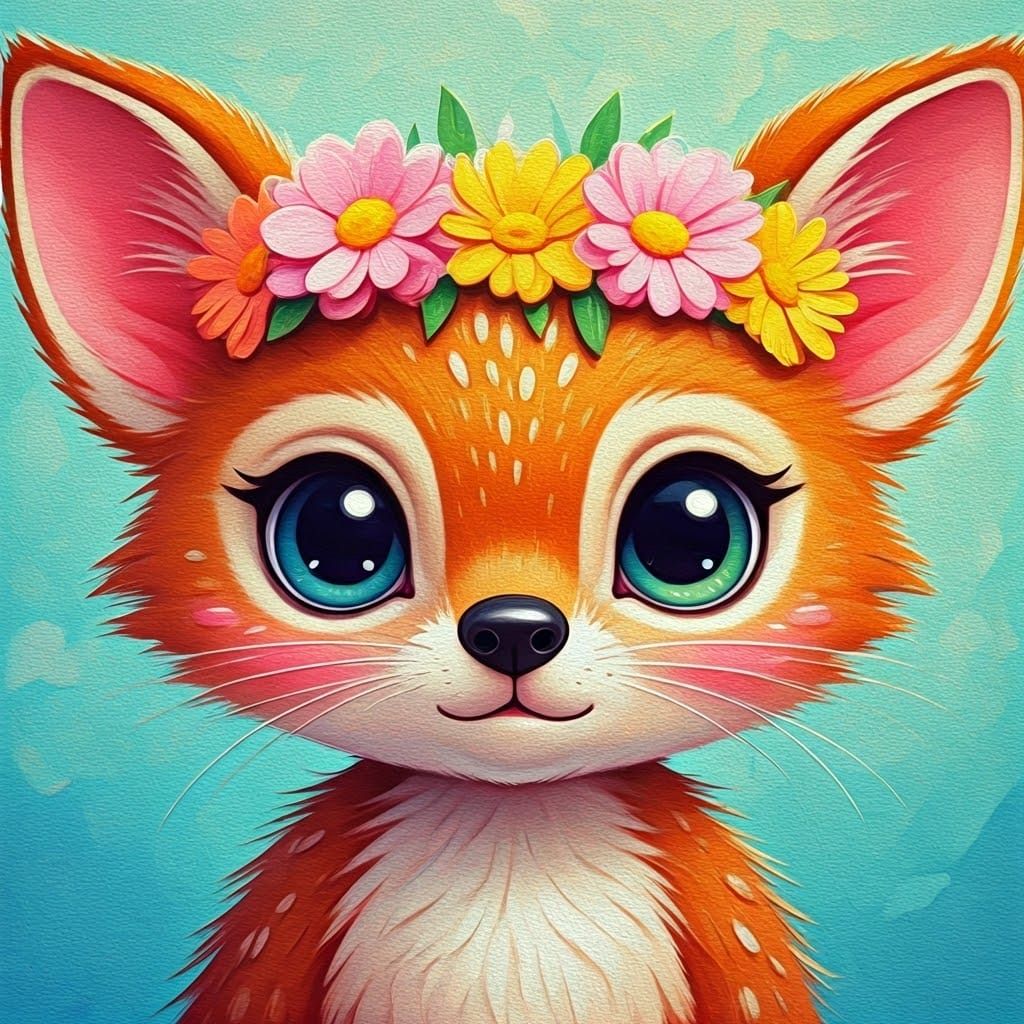 Kawaii Animal with Flower Crown in Pastel Colors