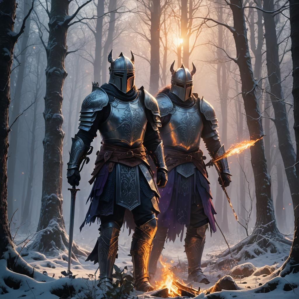 Fire Knight in Misty Nordic Forest