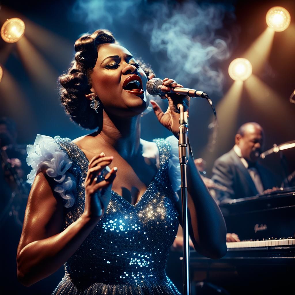 1940s Jazz Singer in Moody Club, Realistic Photo