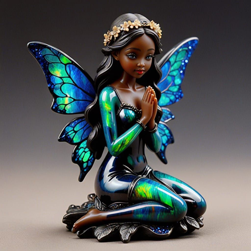 Black Opal Gemstone Fairy Figurine