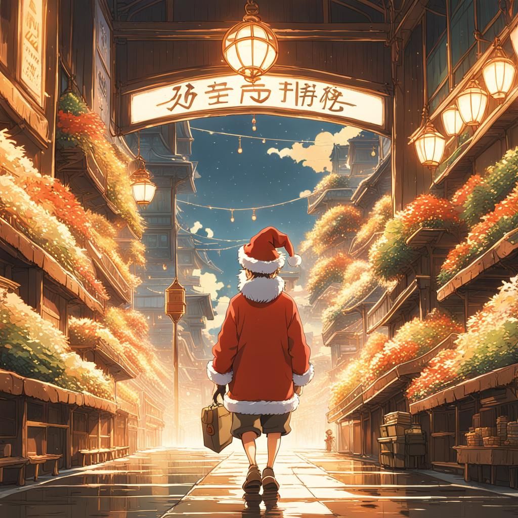 Anime Boy in Santa Hat, Ghibli-Inspired