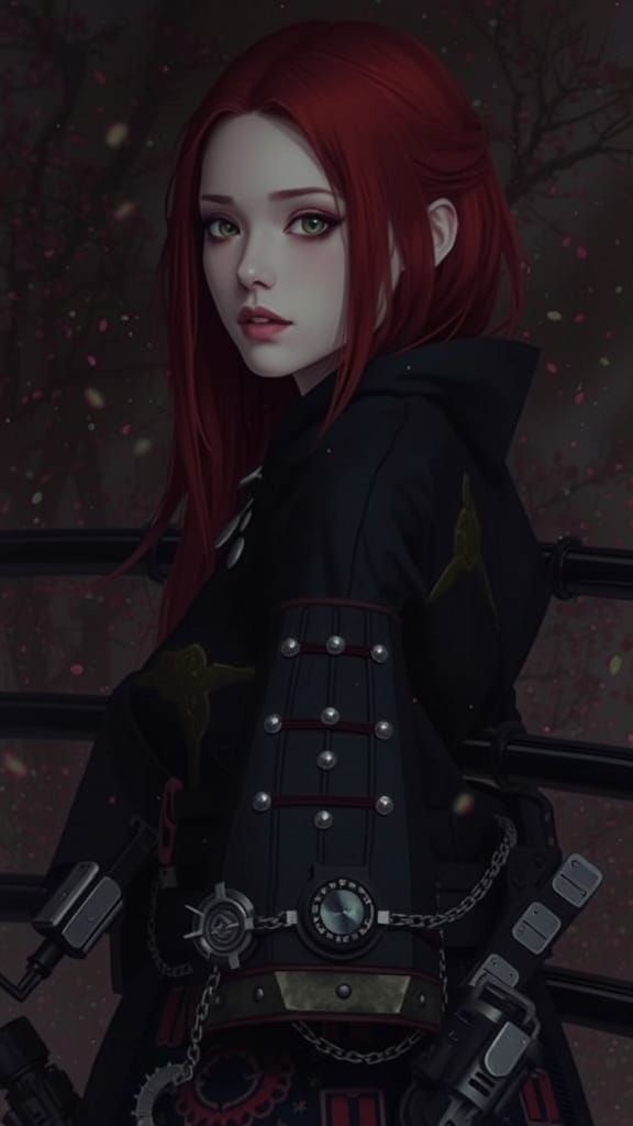 Cyberpunk Kimono Woman on Mech in Art Nouveau Style