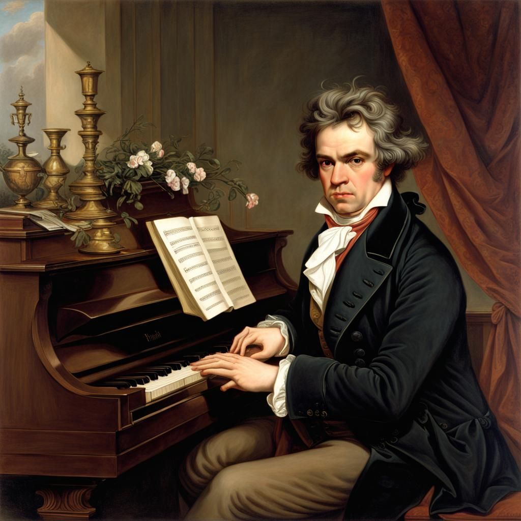 Beethoven Portrait at Piano in Classical Style