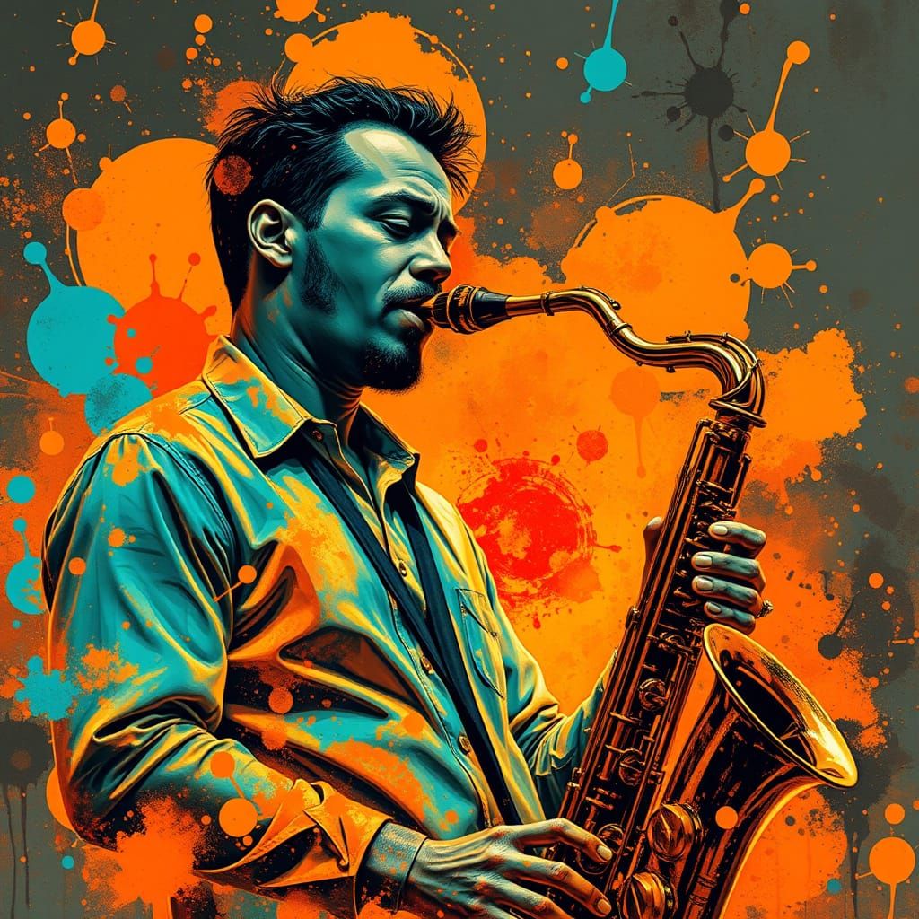 Saxophone Player in Alcohol Ink Splatter Style