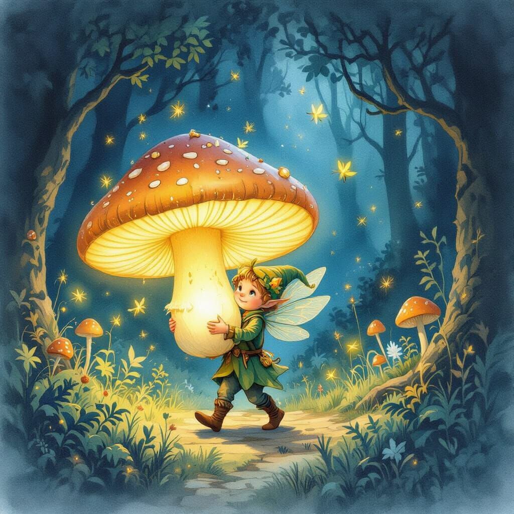 Whimsical Sprite With Glowing Mushroom Lantern in Enchanted ...