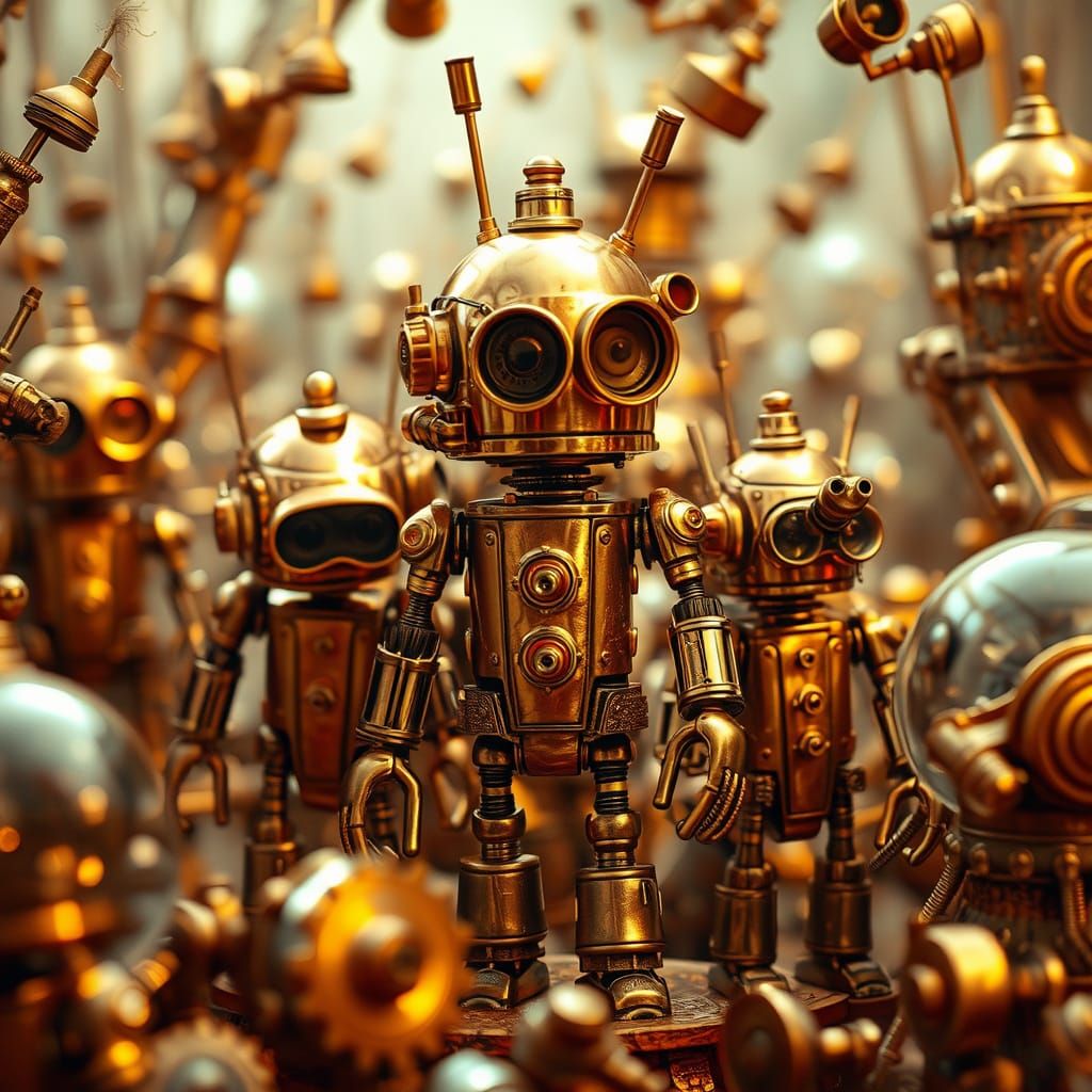 Steampunk Copper Automatons in Whimsical Wonder