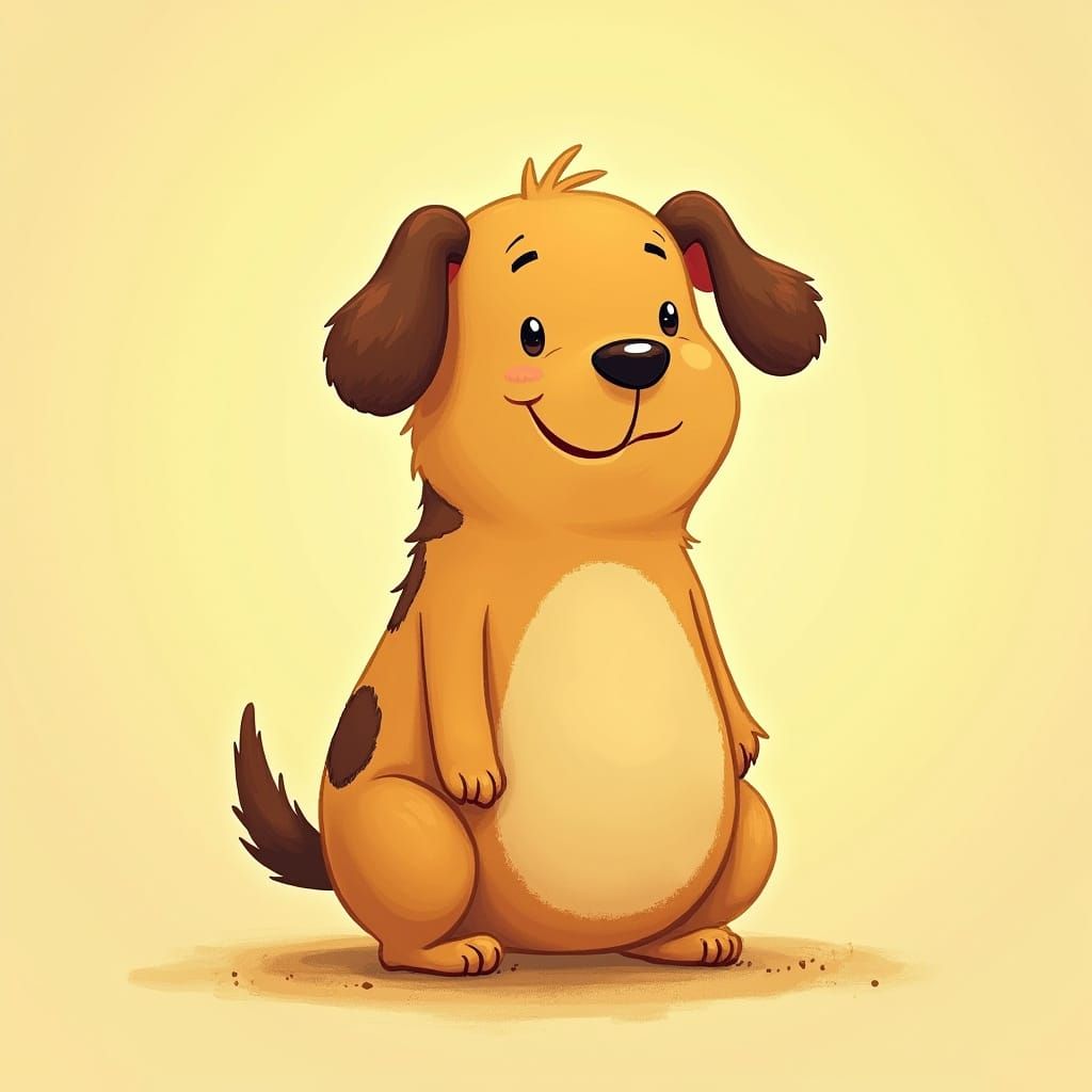Chubby Dog in Whimsical Sunny Scene
