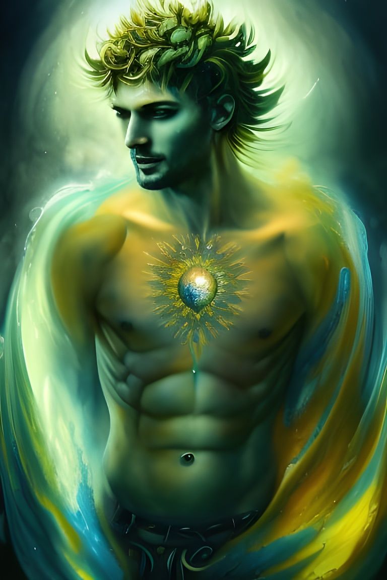 Radiant Celtic God in Fluid Gouache Style