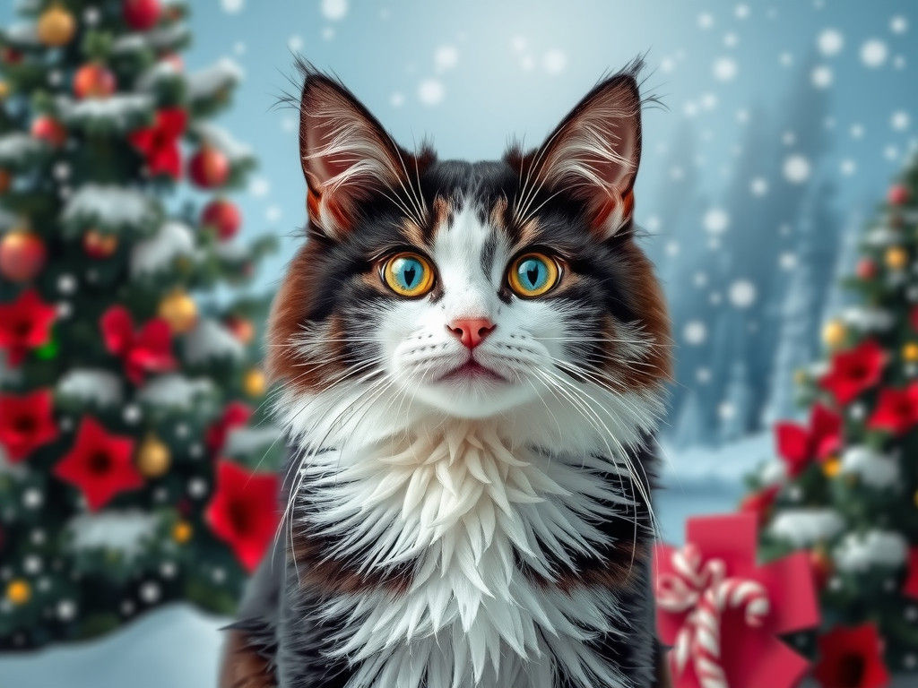 Klimt Crochet Cat in Christmas Rainforest