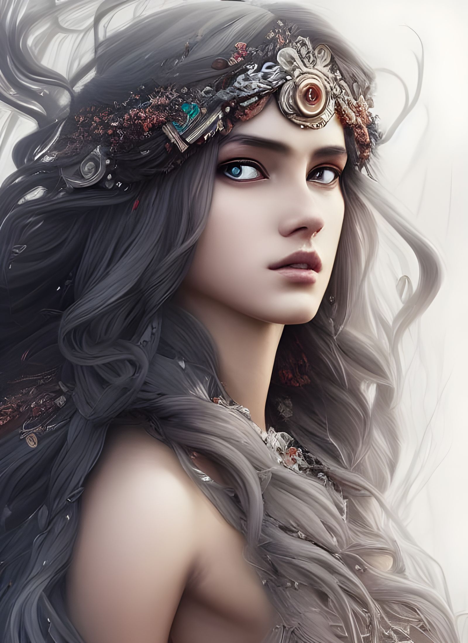 Elegant Gypsy Goddess Portrait in Digital Illustration