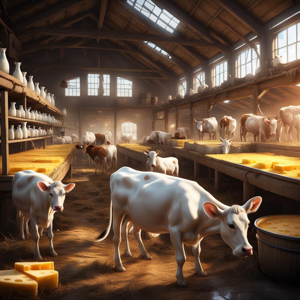 Dairy Farm Scene in Detailed Matte Painting Style