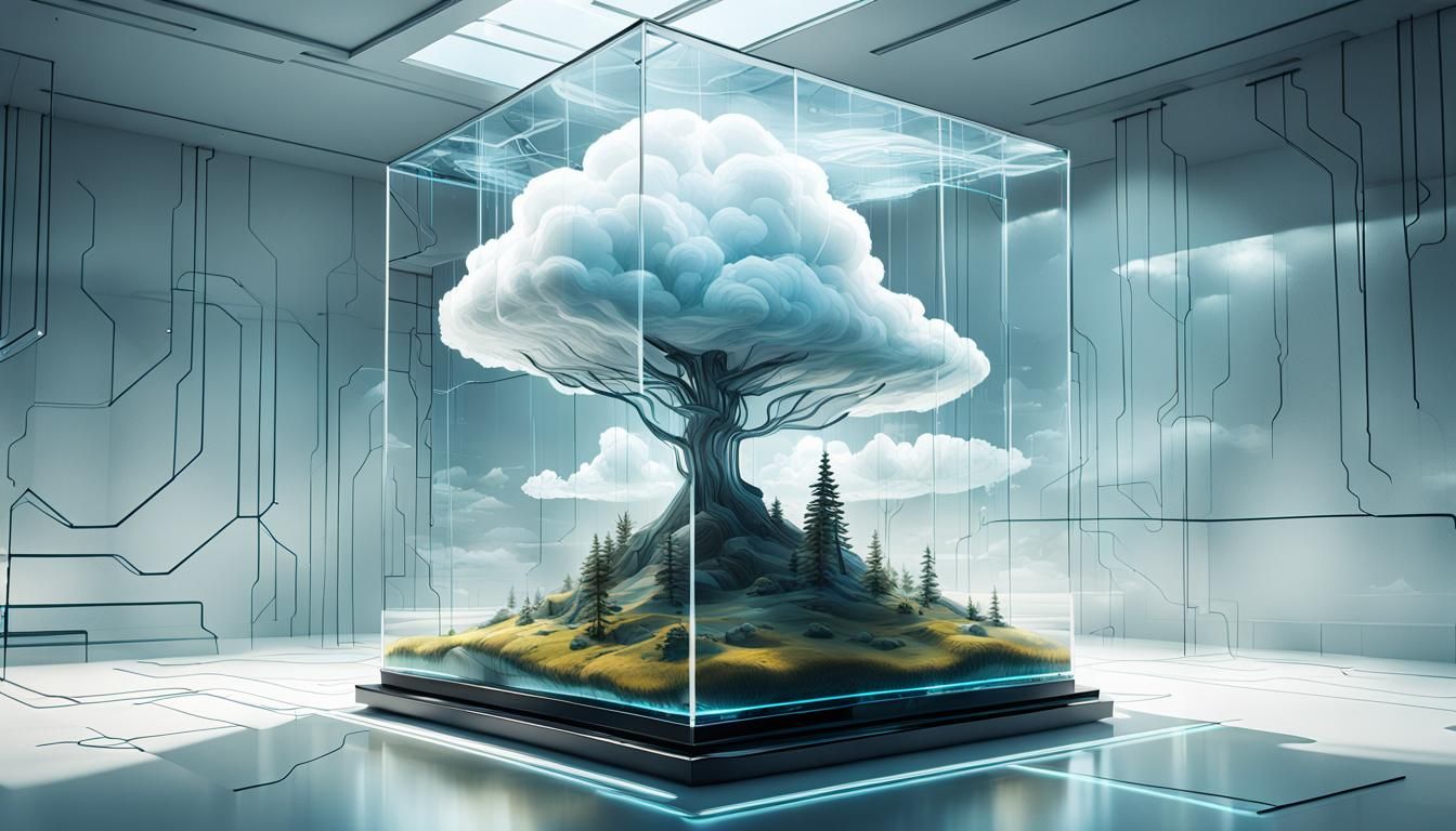 Fluffy Cloud in Glass Box: Conceptual Digital Art