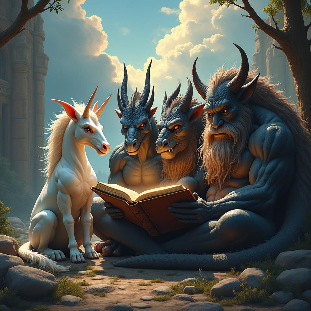 Mythical Creatures' Book Club in Fantasy Concept Art