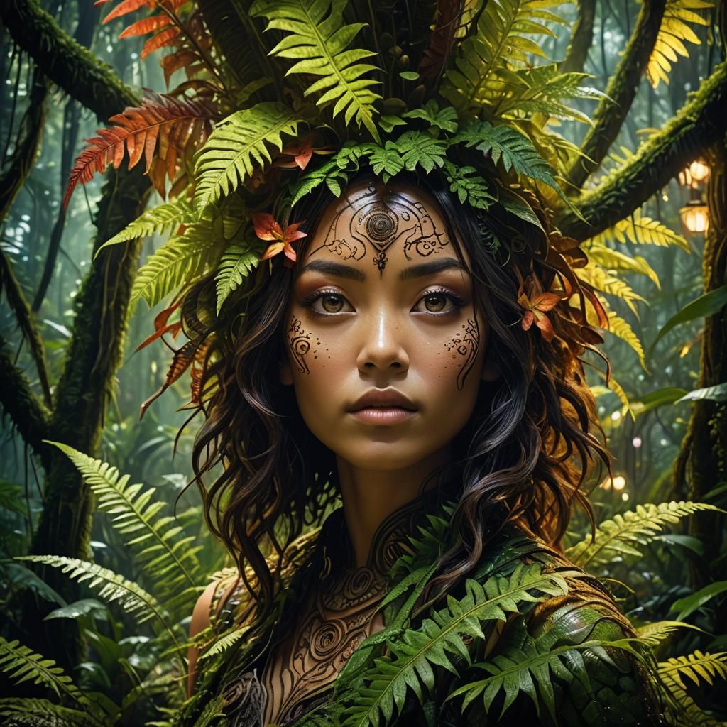 Polynesian Girl in Biomechanical Forest, Naoto Hattori Style
