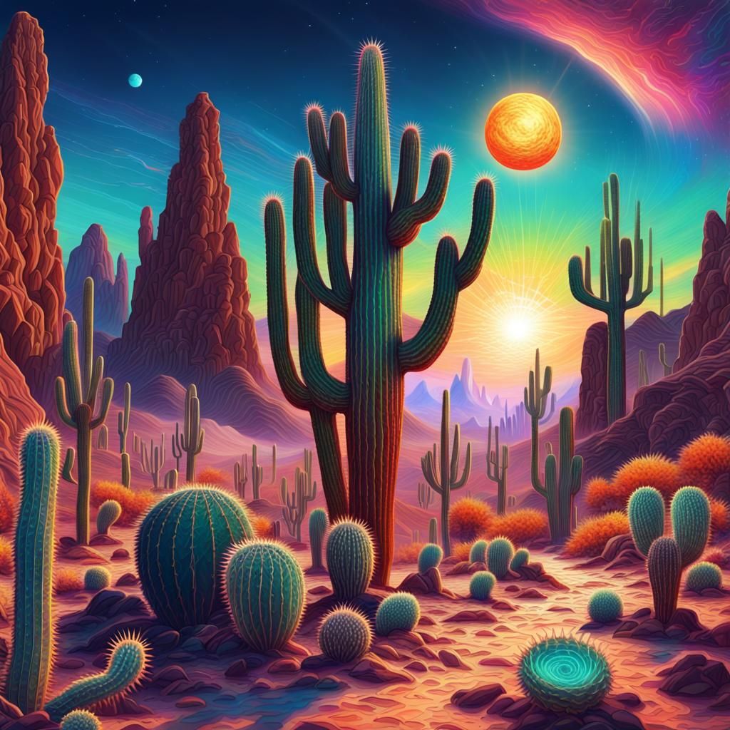 Exotic Desert Landscape with Multiple Suns