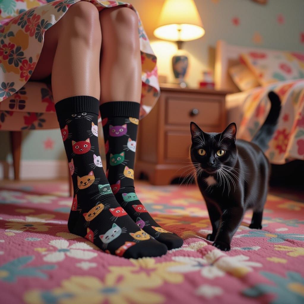 Playful Black Cat Socks in a Teen Bedroom