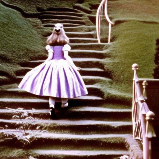 Alice in Wonderland Climbing the Rabbit Hole Stairs