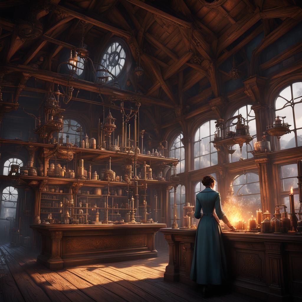 Victorian Scientist in Laboratory: Detailed Matte Painting