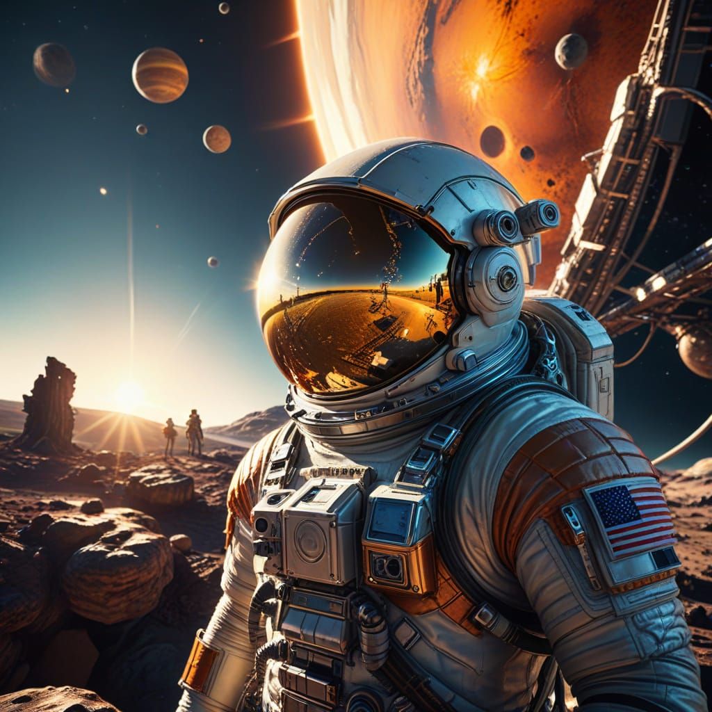 Astronaut Watches Sunrise Over Alien Planet in Vibrant Digit...