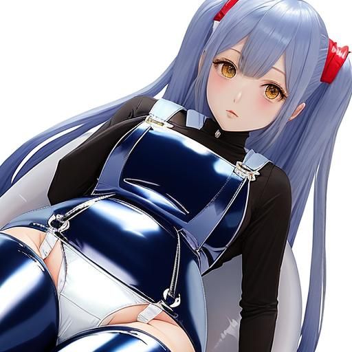 Anime Girl in Latex Diaper Suit on Toilet