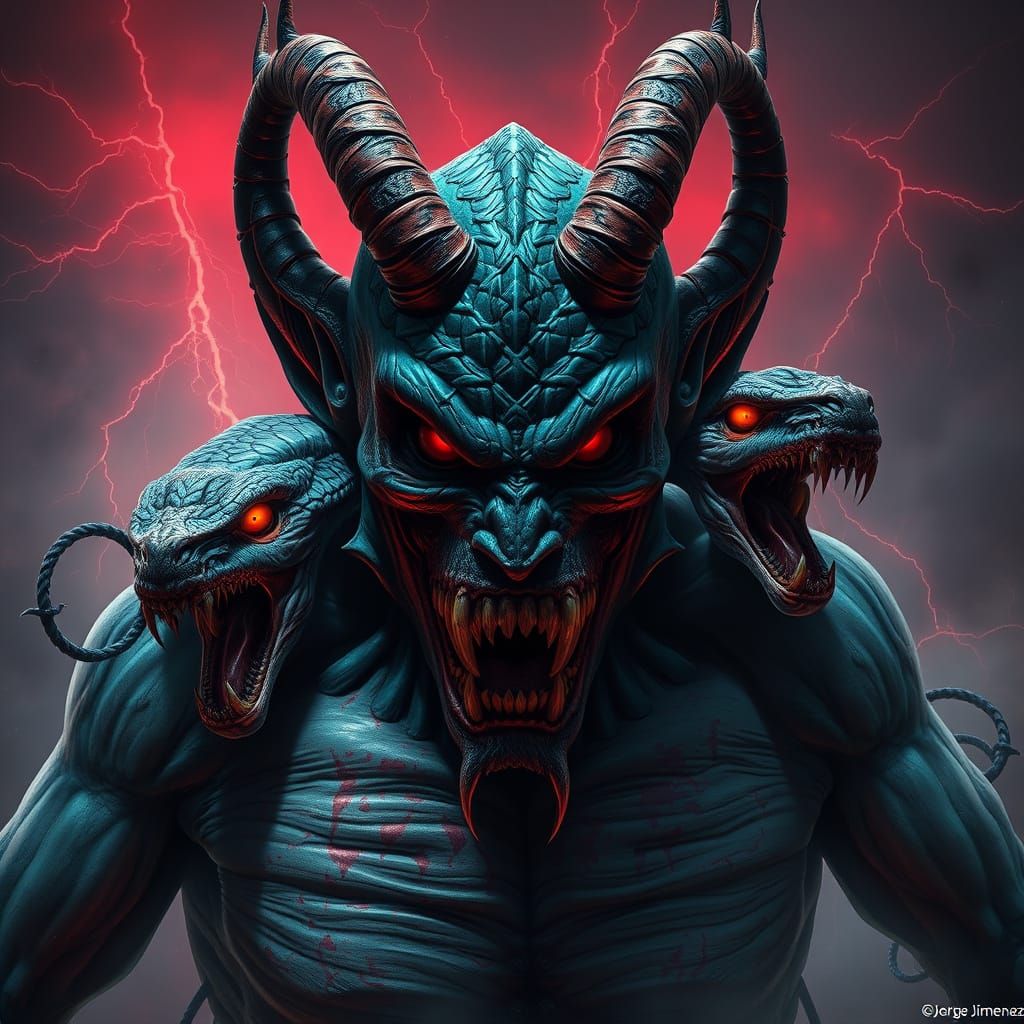 Grotesque Demonic Killer in Electric Crimson Storm