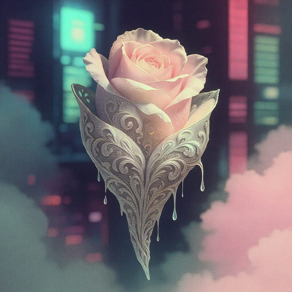 Filigree Fractal Rosebud in Cyberpunk Style