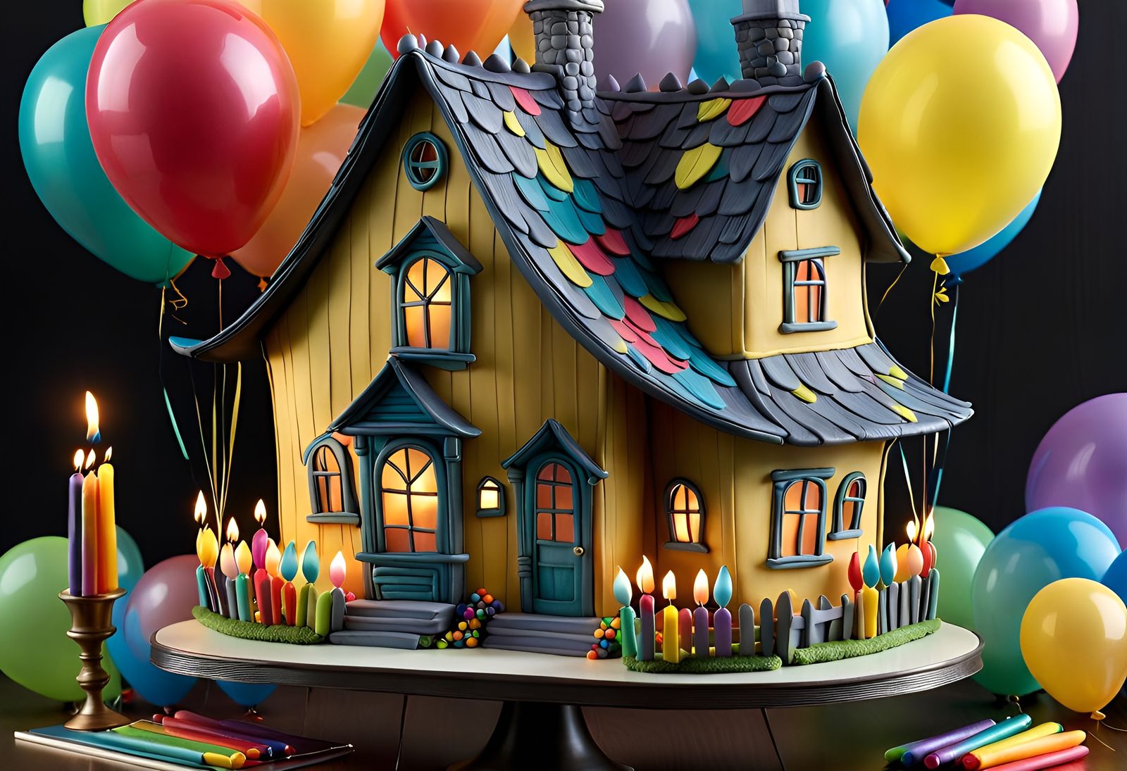 Whimsical Wonky Birthday Cake in Storybook Style