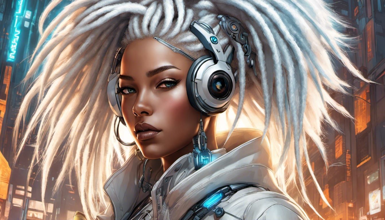 Cyberpunk Woman with Braids in Manga Style