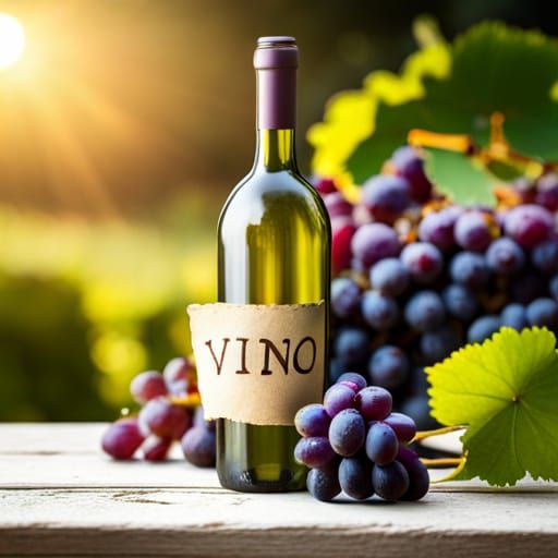 Sun-Kissed Vineyard with Vino Bottle