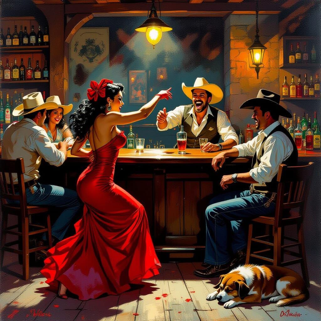 Cantina Brawl in a Classic Illustration Style