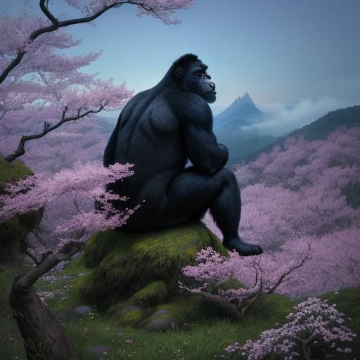 Gorilla Spirit at Sunset: Vivid Digital Art