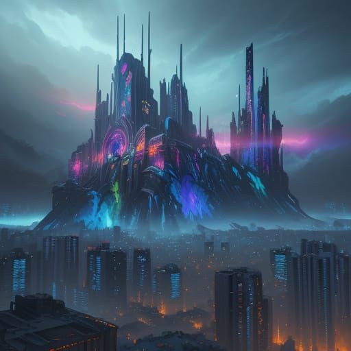Vibrant Fantasy Cityscape in Digital Matte Painting Style