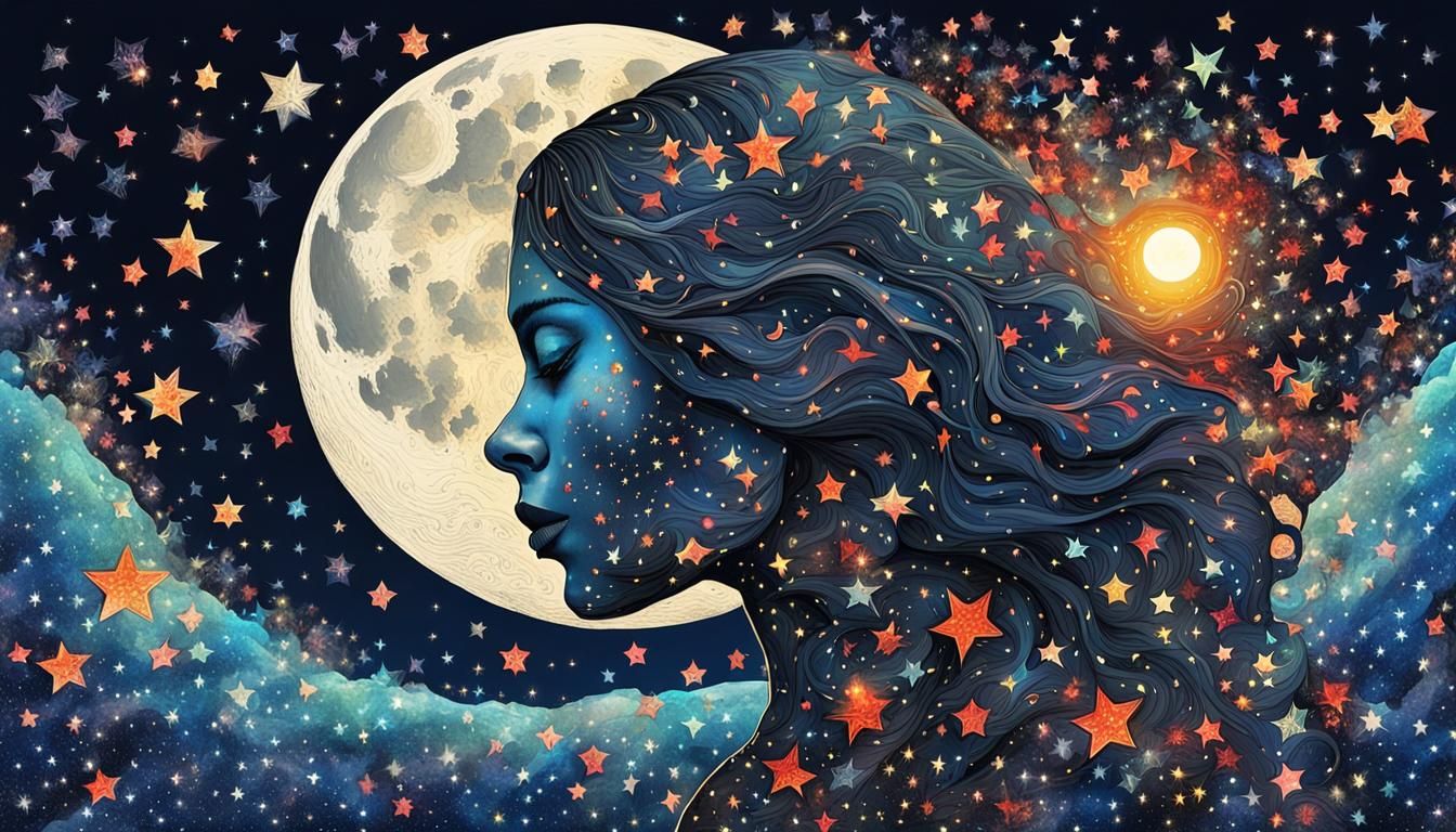 Macabre Starry Night Silhouette in Double Exposure