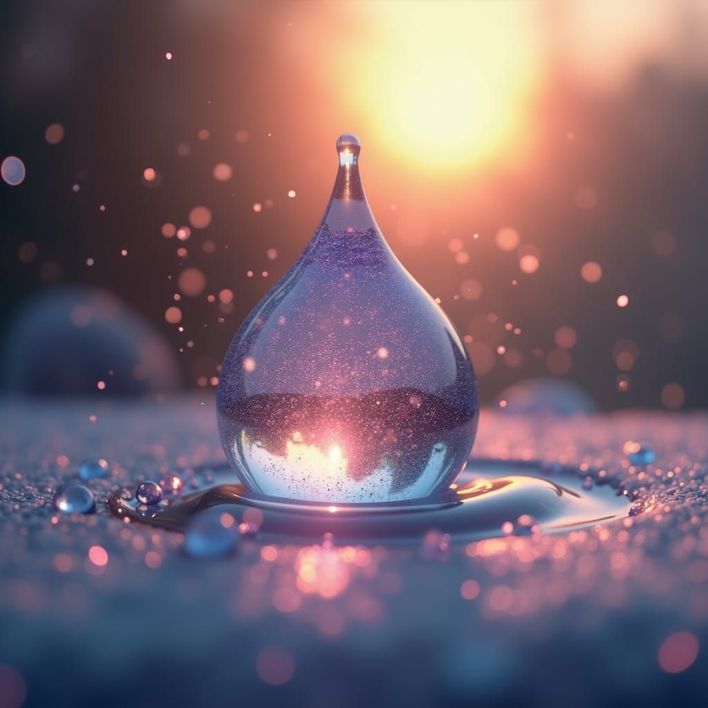 Ethereal Water Droplet Radiating Dawn Light