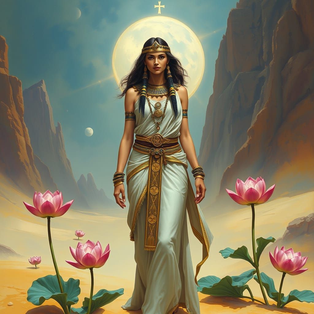 Egyptian Woman in Mystical Desert Landscape