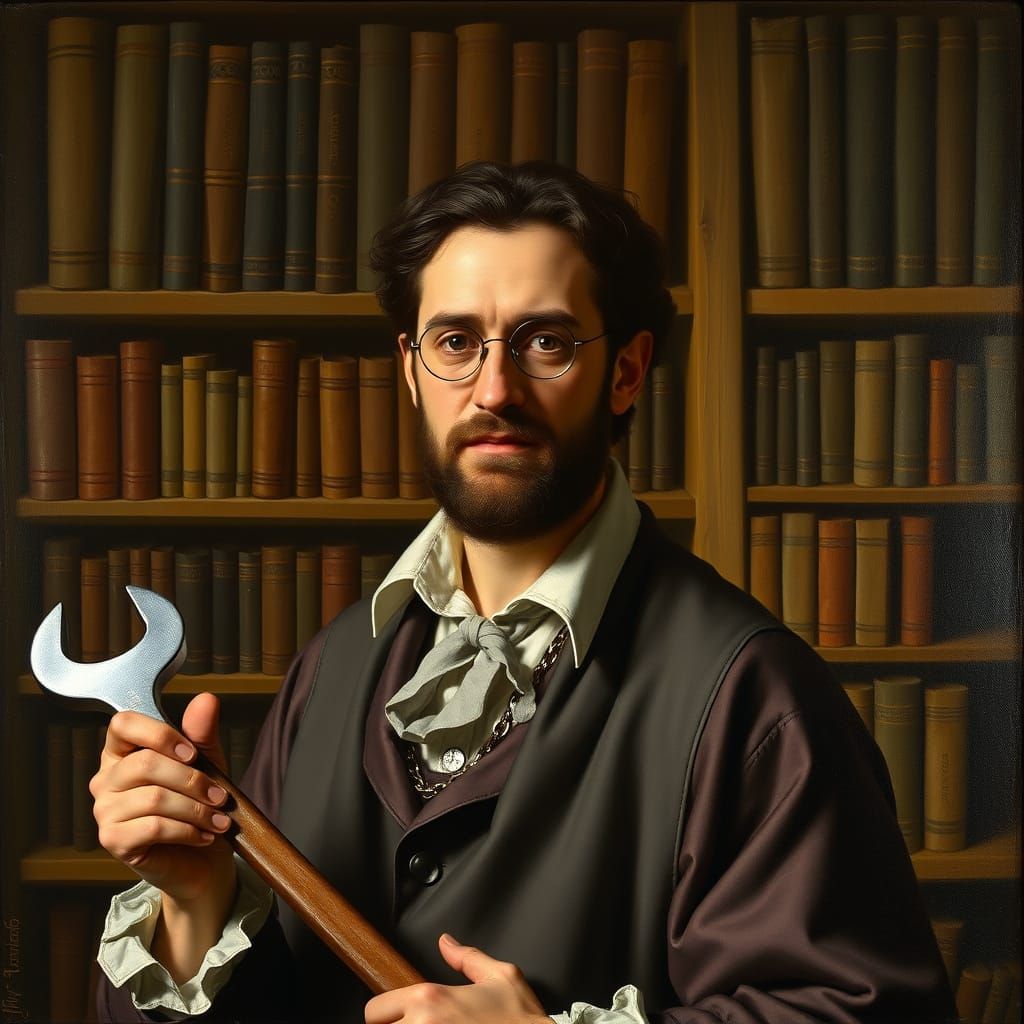 Baroque Professor Plum Studies with Oil Paints in Library