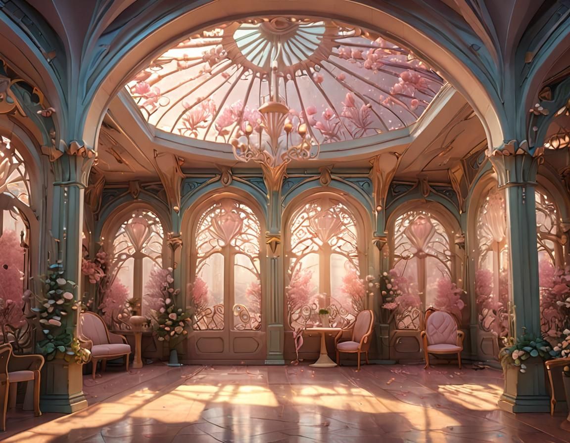 Ornate Art Nouveau Interior with Petal Structures