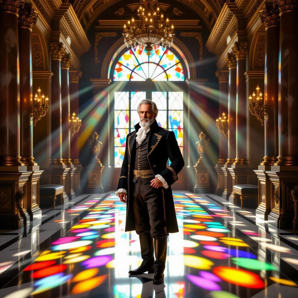 Distinguished Man in Opulent Palace Halls