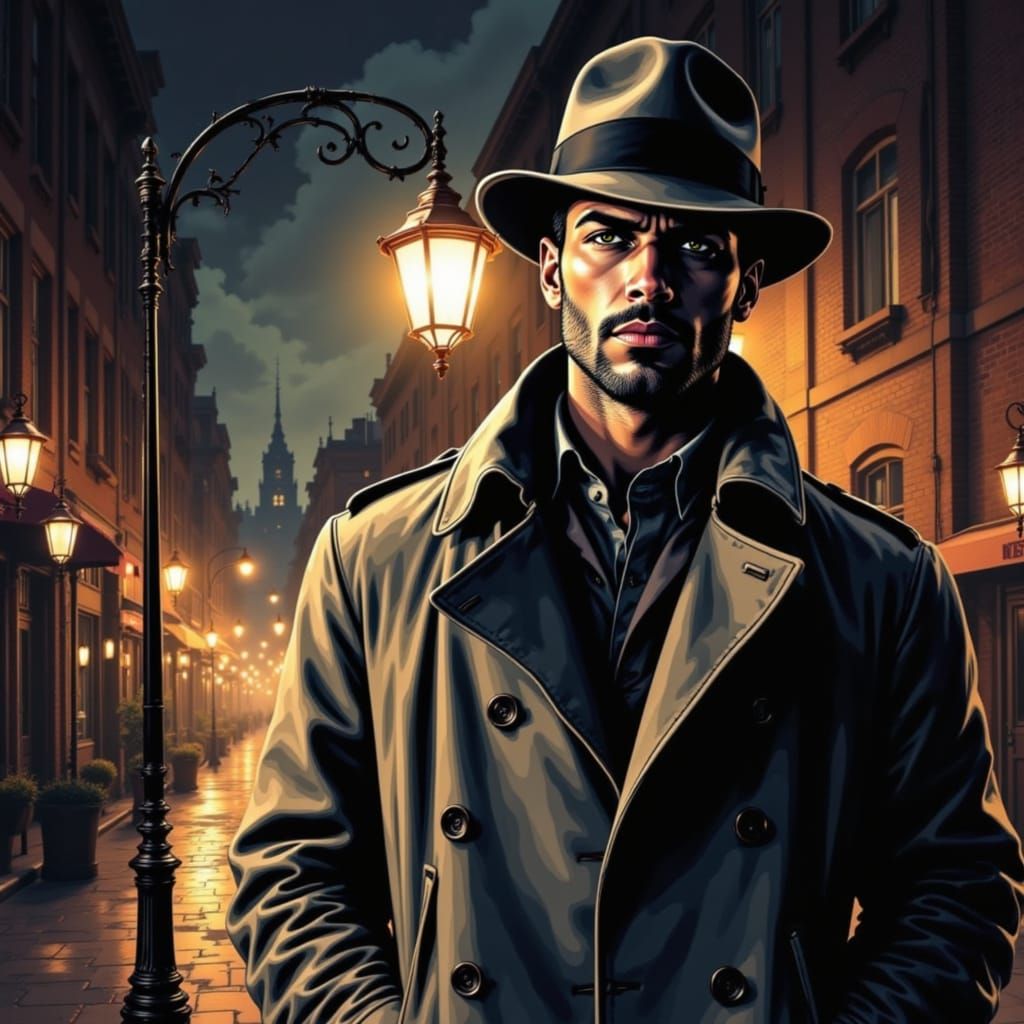 Gritty City Streets at Night in Film Noir Style